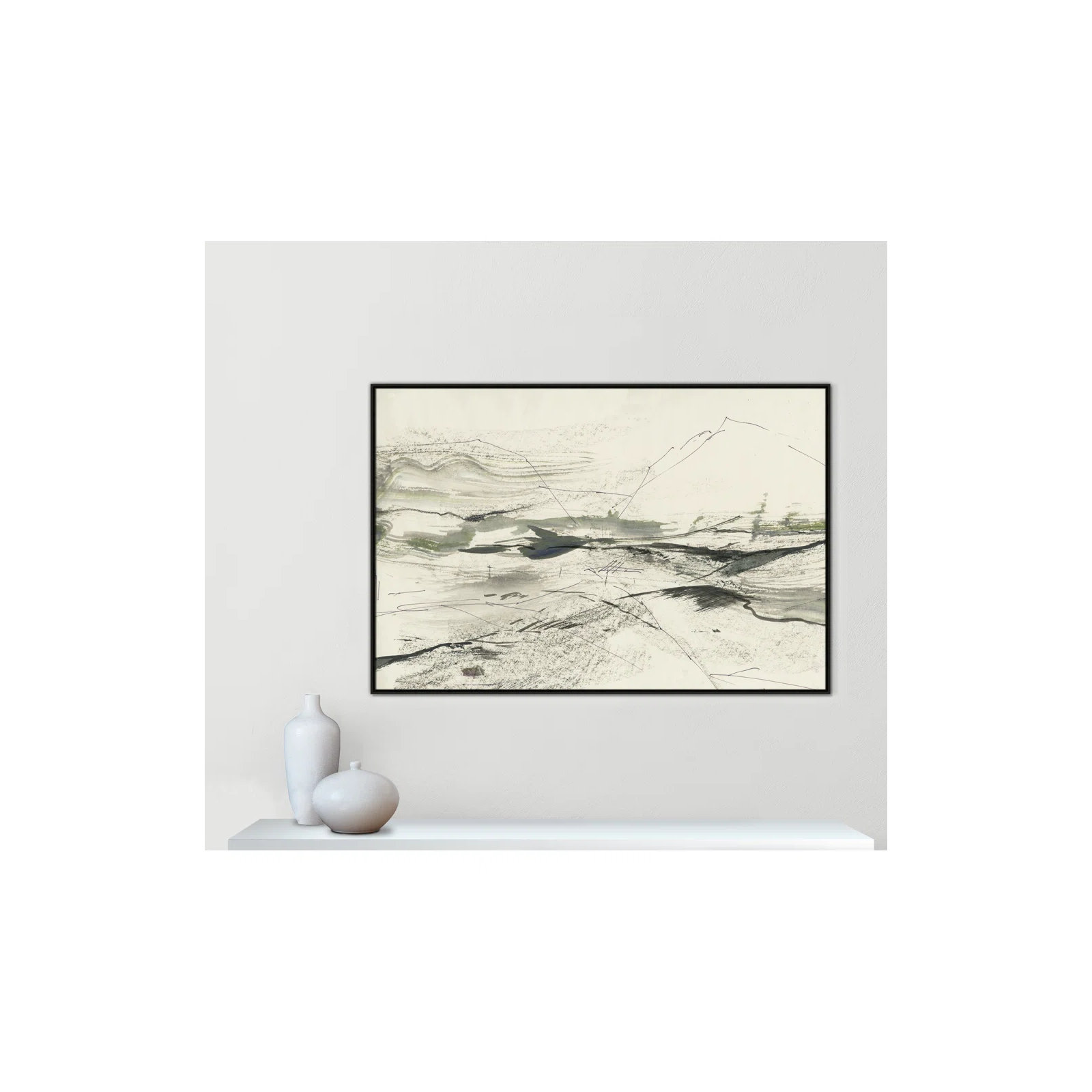 Green Sketches by PI Studio, No Mat, Espresso Floater Framed, 41.5" H x 61.5" W x 2" D