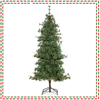 Arbre de Noël artificiel 6 pi avec 370 branches et aiguilles, 22 pommes de pin et 200 lumières