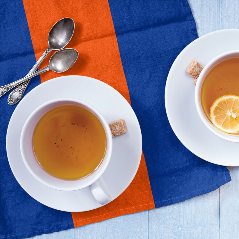 Anaheim Stripe Tea Towel Kitchen Towel, Cotton Twill, Royal Blue/Orange/Royal Blue