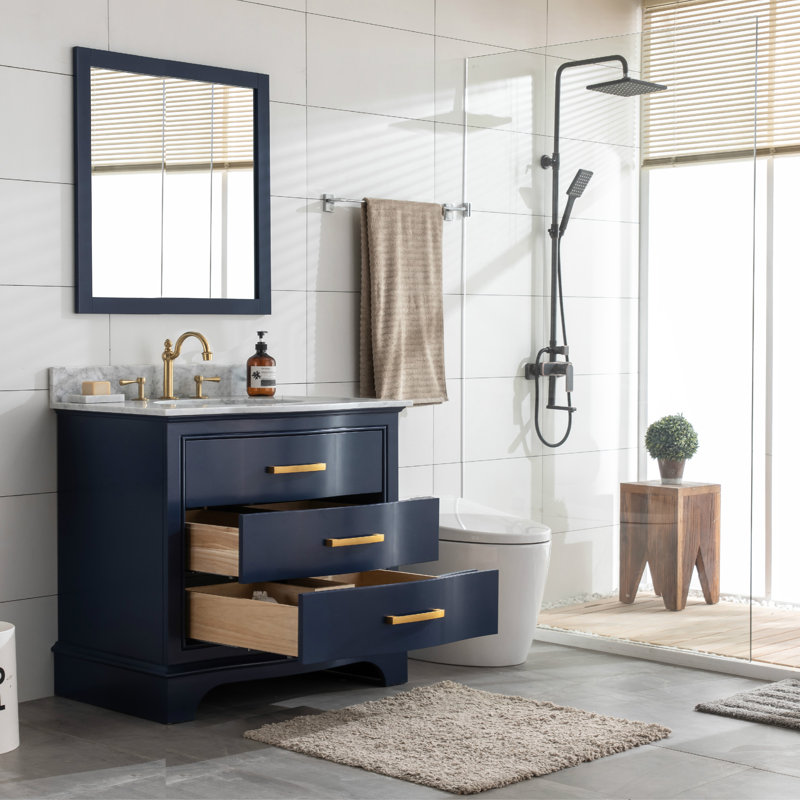 Ensemble de meuble-lavabo simple 36 po Fiona, Bleu marine / doré brossé