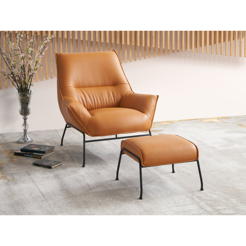 Fauteuil d'appoint Jabel, cuir fleur de grès, Grès
