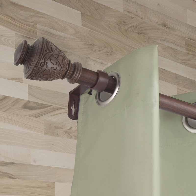Tringle à rideaux simple en faux bois Lemos, 120" - 170", Noyer foncé