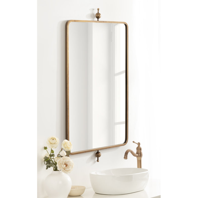 Kasota Brass Rectangular Wall Mirror, Gold, 40.5" x 20"