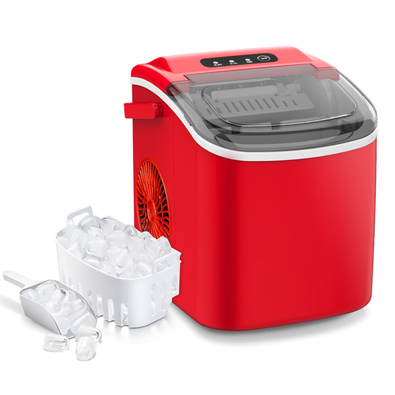 Red Portable Countertop Ice Maker with Handle and Self-Cleaning Function