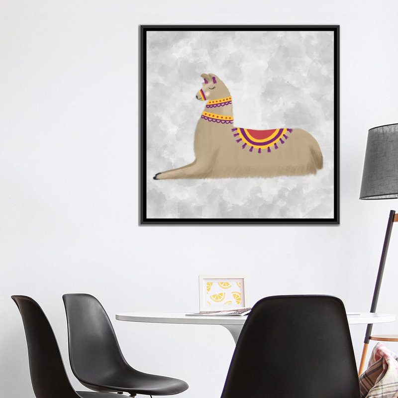 « jolie llama ii », impression sur toile tendue, H 18 po x l 18 po x P 1,5 po, Toile avec cadre noir, Pas de tapis