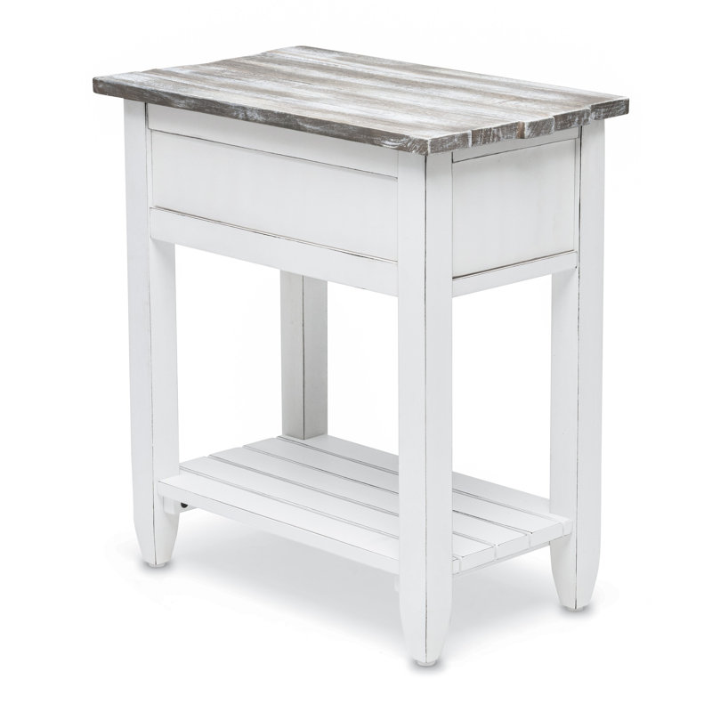 Delaplaine Coastal Solid Wood End Table with Storage, Gray/White