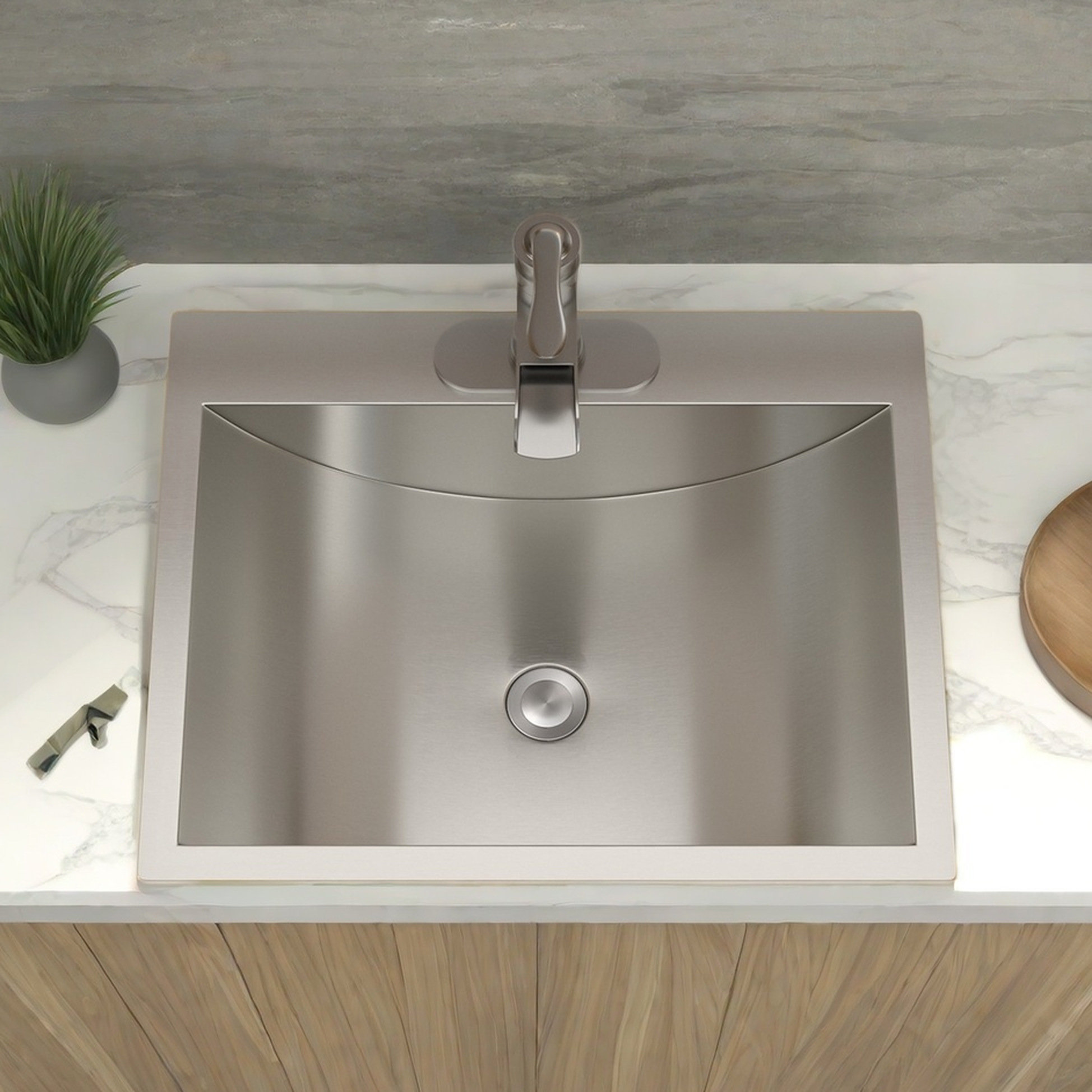 Ebern Designs Brushed Nickel Drop-In Sink 21