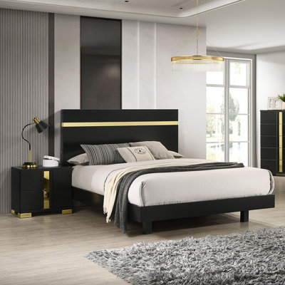 Ensemble de chambre à coucher moderne 3 pièces avec tables de chevet 2 x DEL