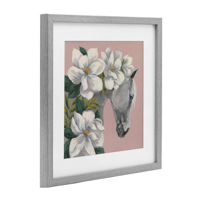 Sweet Maggie Floral Horse Framed Print Under Glass, design by Michele Norman