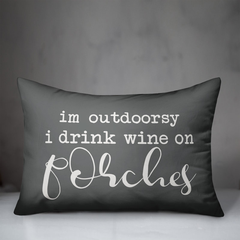 Textual Outdoor Reversible Throw Pillow, Dark Gray/White