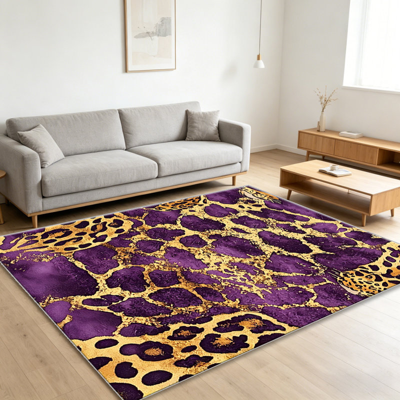 Leopard Print Purple Gold carpet-easy to clean, machine-washable, soft and comfortable; suitable for door mats, kitchens, living rooms, bedrooms, corridors, and laundry areas. Easy to clean, durable carpet for home decoration.