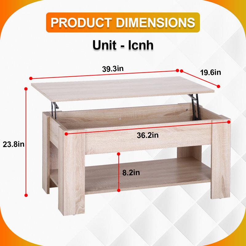 Table Wooden Lift Tabletop Dining Table Coffee Table With Hidden Compartment Storage Shelf Lift Top Coffee Table For Living Room Home, Natural