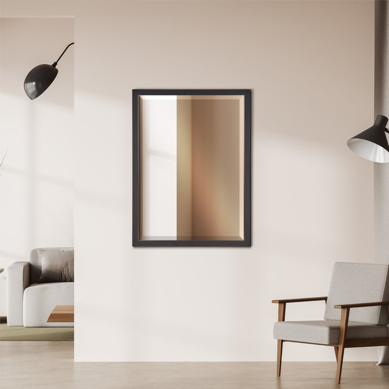 Miroir mural moderne avec cadre en métal noir et bordure bronze huilé - 40 x 30 po