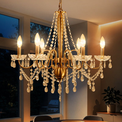 Lustre en cristal 6 lumières à brancher de style bougie rétro avec cristal transparent pour le salon, la chambre, la cuisine, l'escalier et le vestibule