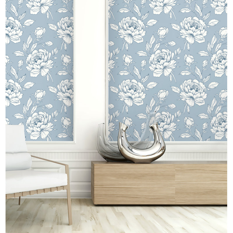 Double rouleau floral abstrait Arvella, Bleu cendré