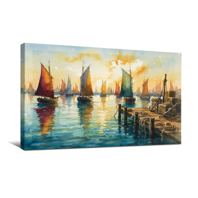 Art nautique de voiliers nautiques et de plage au coucher du soleil