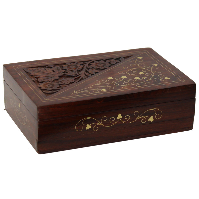 Coffret décoratif en bois de rose sculpté fabriqué à la main Abramson