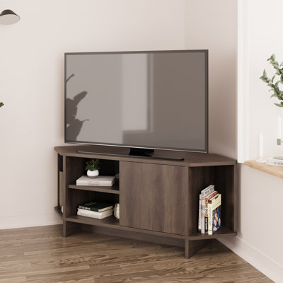 Teo Corner TV Stand – Space-Saving TV Unit for 43–48'' TVs, Compact Media Console with Open Shelves & Cabinet, Ready to Assemble, Available in 7 Colours