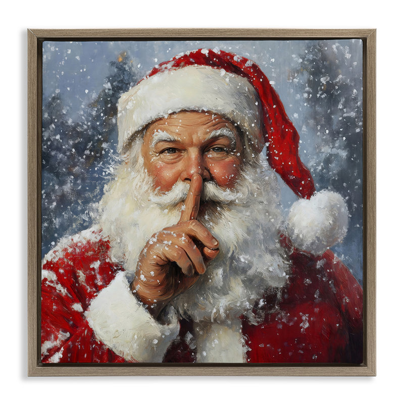 Cadre flottant Secret Santa Shh, design par Petal Prints Design, H 25 po x l 25 po, Cadre flottant orme Montalcino