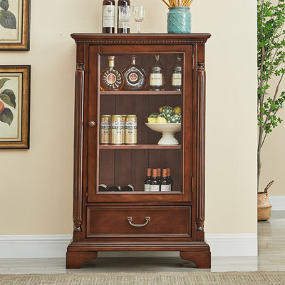 Armoire à vin en bois massif à une porte 25,59 ", vitrine verticale en verre avec tiroir inférieur et rangement en couches pour ustensiles à vin