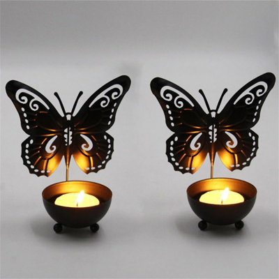 Porte-bougie 4 lumières papillon, 4 lumières en métal noir pour la décoration intérieure