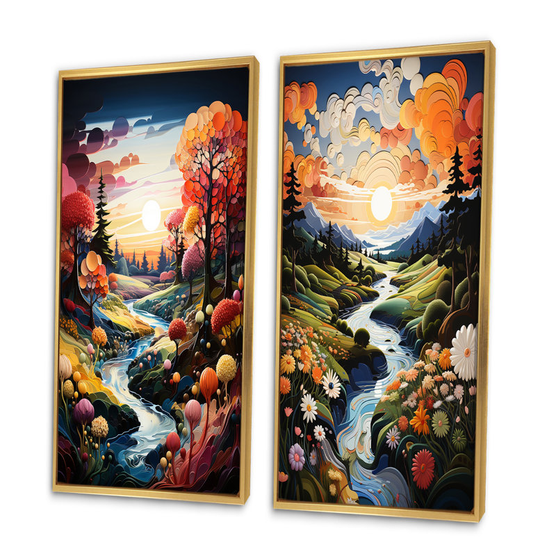 «Fairway A Whimsical», 2 pièces sur toile, Encadrement doré, H 20 po x l 24 po