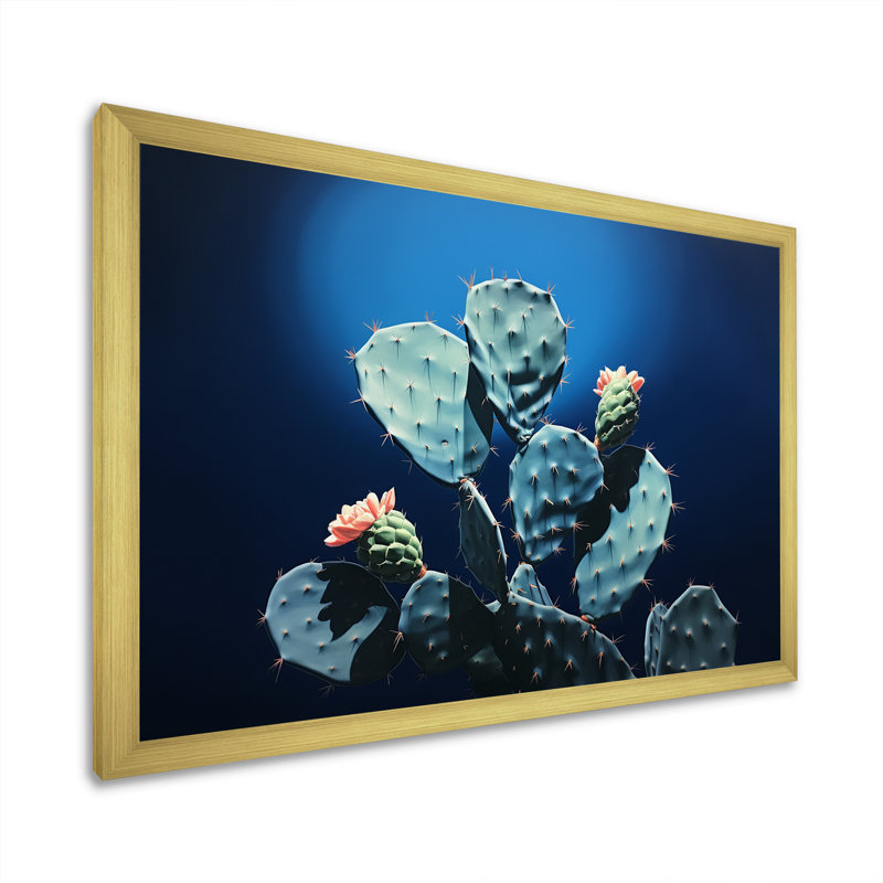 Cactus saphir solitude I sur toile, H 24 po x l 32 po x P 1 po, Cadre doré simple