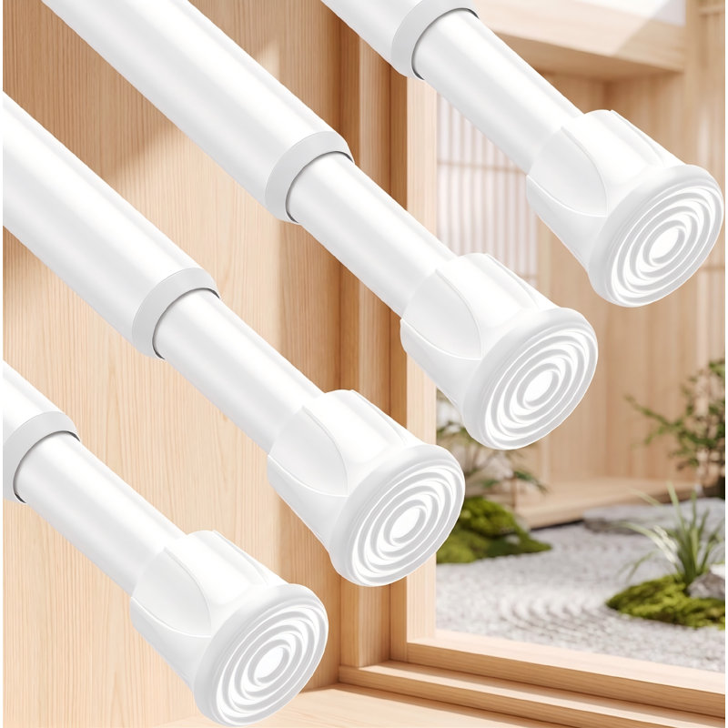 Paquet de 4 petites tiges de tension à ressort blanches, 28-48 po, 5/8 po de diamètre, réglables pour les fenêtres, la cuisine, les portes