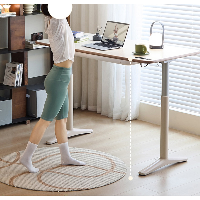 Modern Solid Wood Smart Electric Lifting Desk, 28.71" H x 47.24" W x 27.56" D, White/Beige