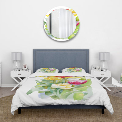 Bouquet de tulipes blanches et rouges - Ensemble de housse de couette traditionnel - Polyester en microfibre