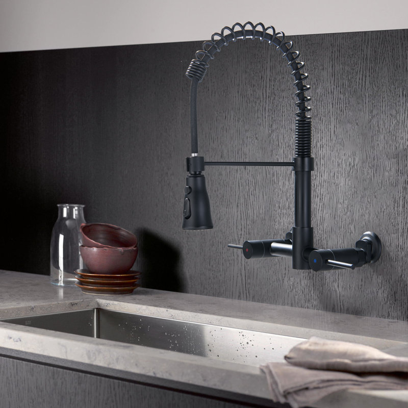 Wall Mounted Bridge Kitchen Faucet, Matte Black