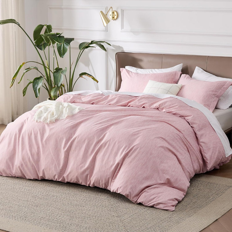 Bedsure Super Soft Cationic Dyed Duvet Cover, Queen Duvet Cover + 2 Standard Pillowshams, Pink