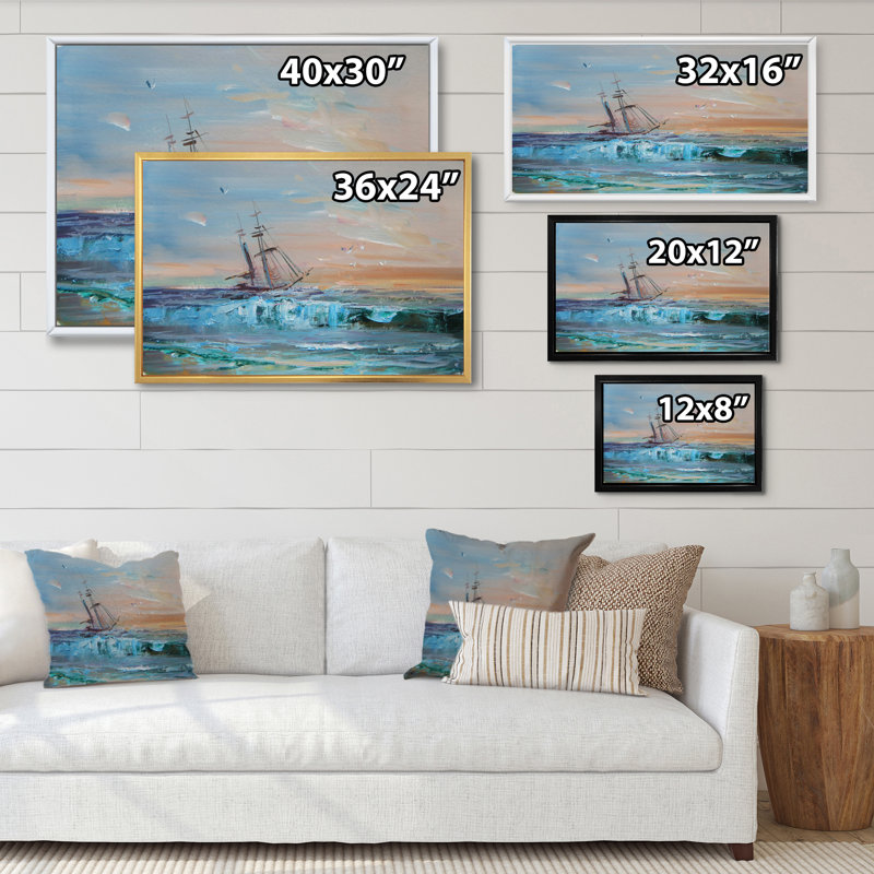 Vieux voilier colonial en tempête - décoration murale nautique et côtière en toile, H 8 po x l 12 po x P 1 po