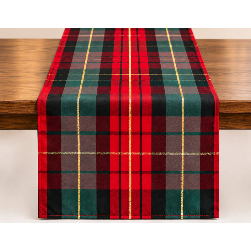 Classic Red & Green Holiday Tartan Plaid Table Runner, 108" x 16"