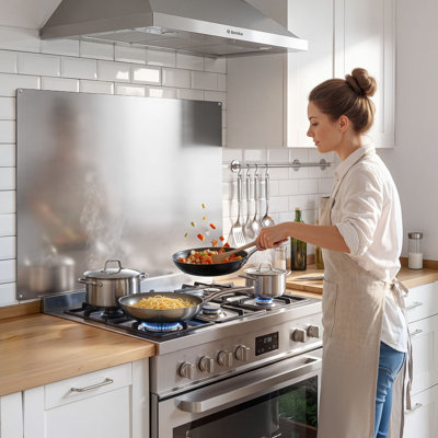 36" x 30" Stainless Steel Backsplash for Stove, Ultra Flat Splatter Guard, Wall Shield Range Hood Backsplash, Easy Clean Kitchen Wall Metal Panel, Pre-Drilled Holes for Easy Installation, Silver