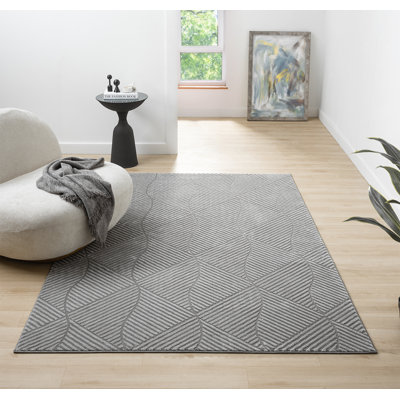 Bezore Modern Indoor Living Room Area Rug Embossed Cut-Shrink Pile with Metallic Sheen Jute Backing Living Room - Bedroom Hallway Carpet Pyramid Anthracite