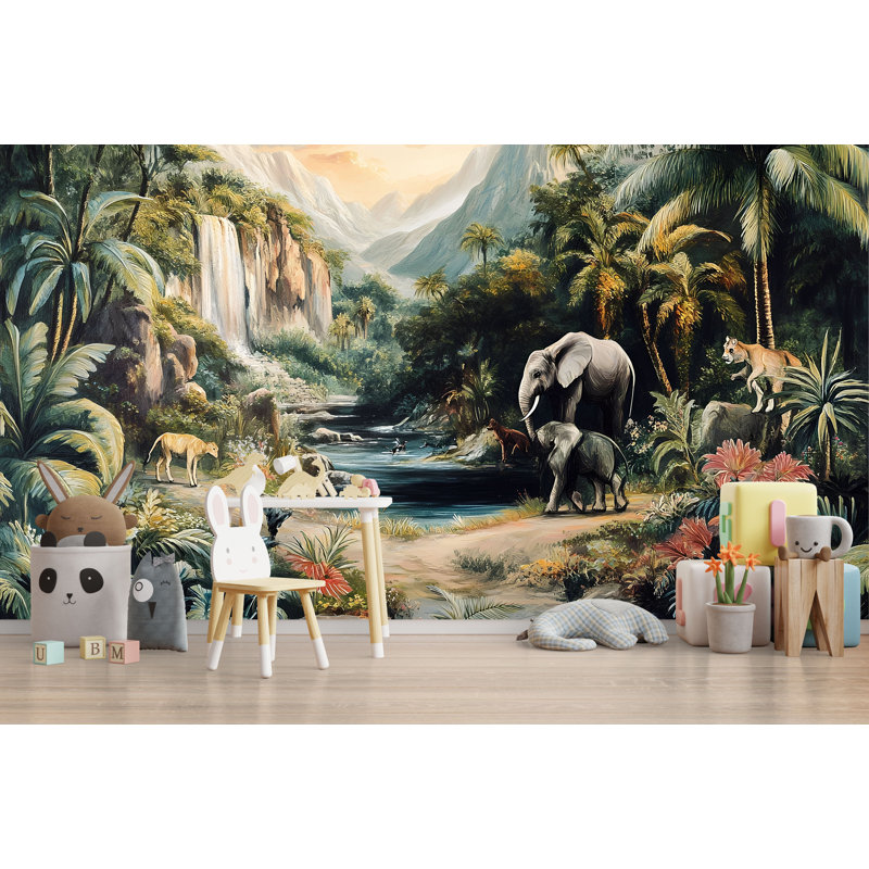 Papier peint safari cascade Jungle, L 145 po x l 100 po, Non tissé