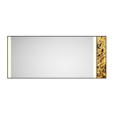 Miroir de 84 po x 36 po pour meuble-lavabo à mémoire de forme murale brouillard réglable avec dossier et décoration en pierre naturelle