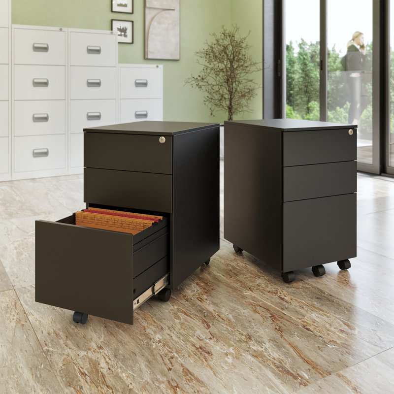Ceha 3-Drawer Mobile File Cabinet with Lock, Black