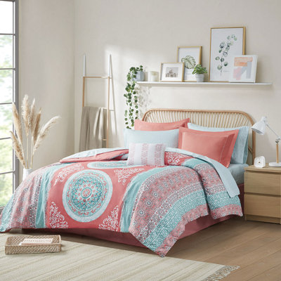 Coral Medallion Bedding With Sheets - Full Detail Large Print