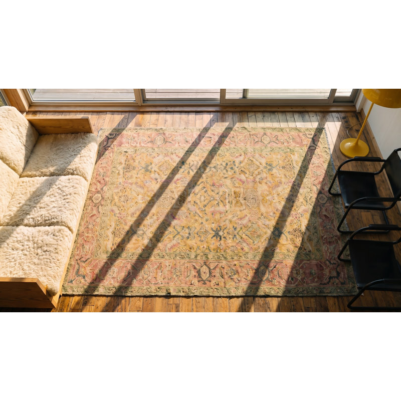Tapis jaune en coton Antique