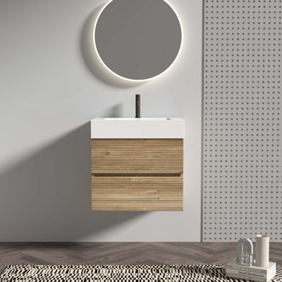 Meuble-lavabo mural 24 po avec lavabo et tiroirs pour salle de bain moderne, lavabo une pièce sans drainage et robinet, KD