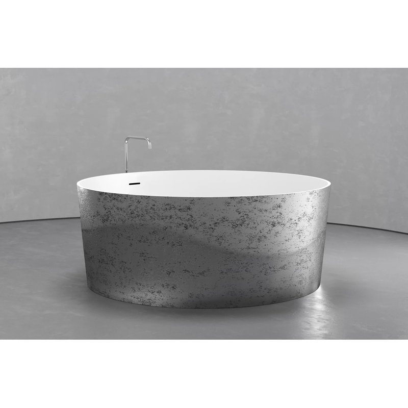 Vast Studio Textured Aged Silver Freestanding Round Bathtub – Deep Soaking Tub with Minimalist Spa-Inspired Modern Design & Seamless Matte Luxury Finish