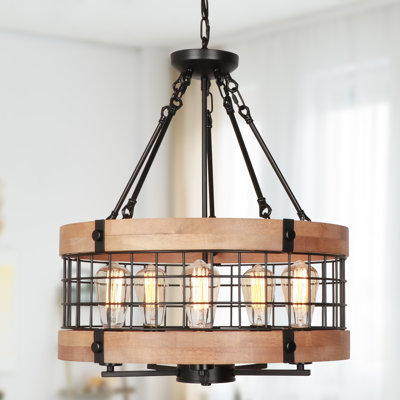 5-Light Industrial Rustic Pendant Light for Dining Room or Kitchen, Adjustable Height, Sloped Ceiling Compatible