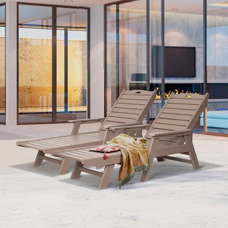Outdoor Chaise Lounge Hdpe Reclining Chair, Brown