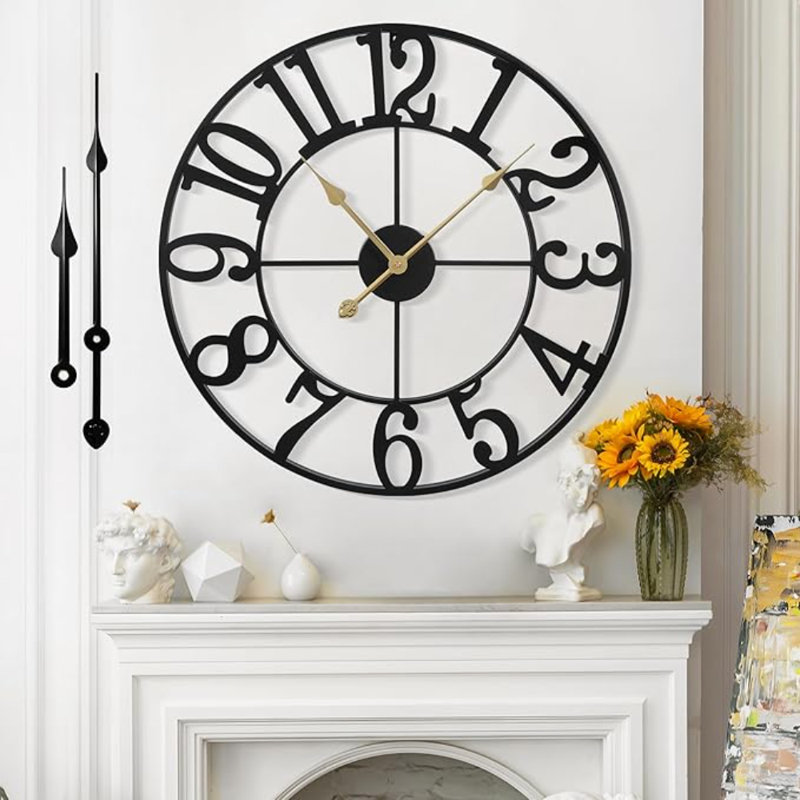 Large Wall Clock For Living Room Decor - 40Cm/ 16 Inches Silent Non-Ticking Metal Wall Clocks Battery Operated, Vintage Decorative Modern Wall Clock For Bedroom, Office, Farmhouse Decor