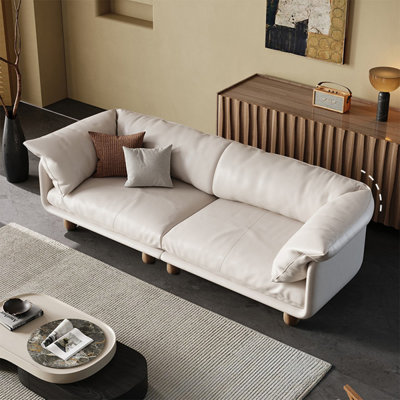 Causeuse-coussin modulaire en cuir véritable blanc crème