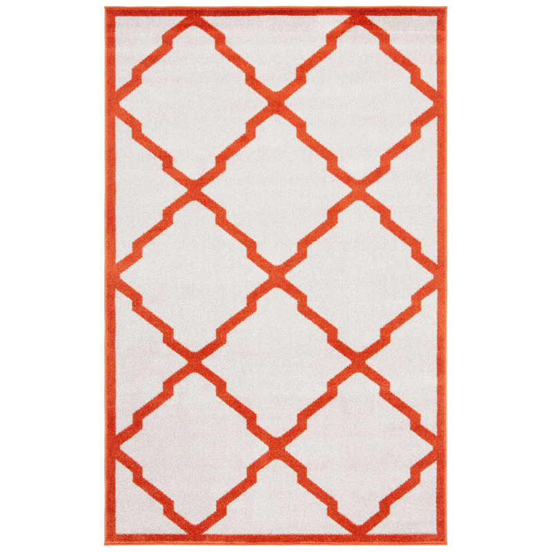 Ammundsen Geometric Beige/Orange Indoor/Outdoor Area Rug, Rectangle 2'6" x 4'