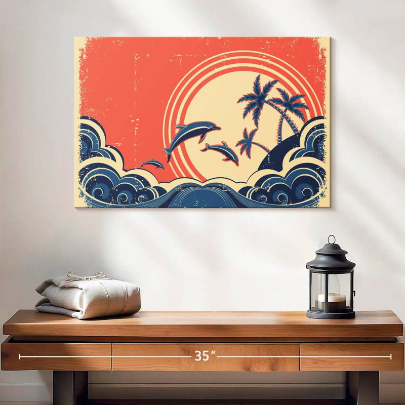 Brampt Retro Beach Dolphins, 16" H x 24" W