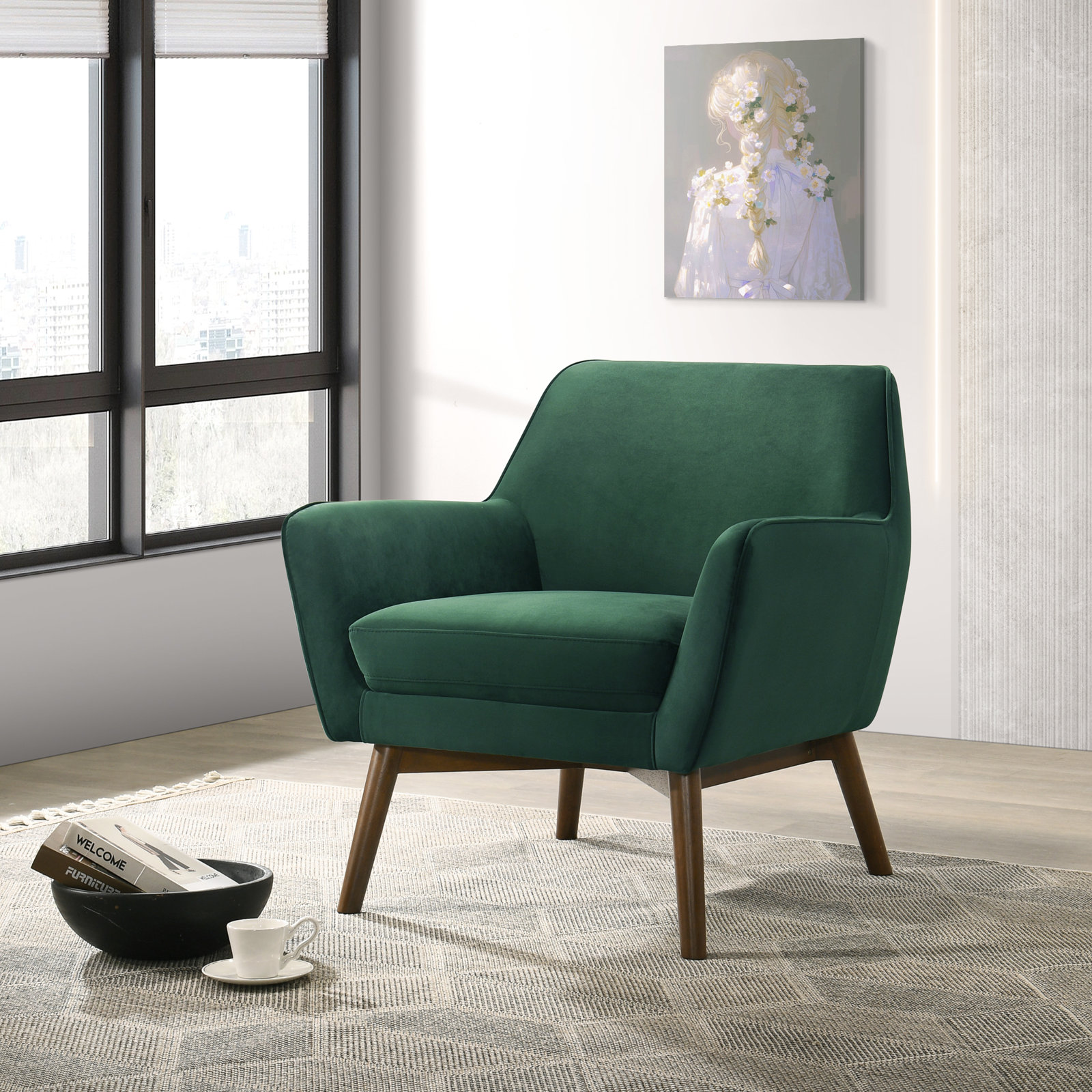Ahrens Accent Chair, Forrest Green Velvet